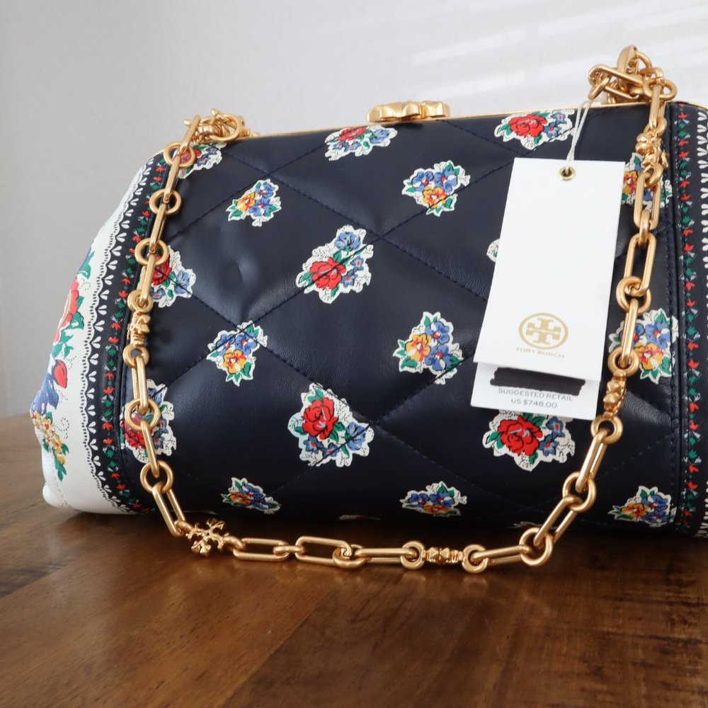 Tory Burch Cleo Quilted Floral Leather Shoulder Bag